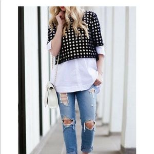 ANN TAYLOR polka dot crop top swiss dot swing mod